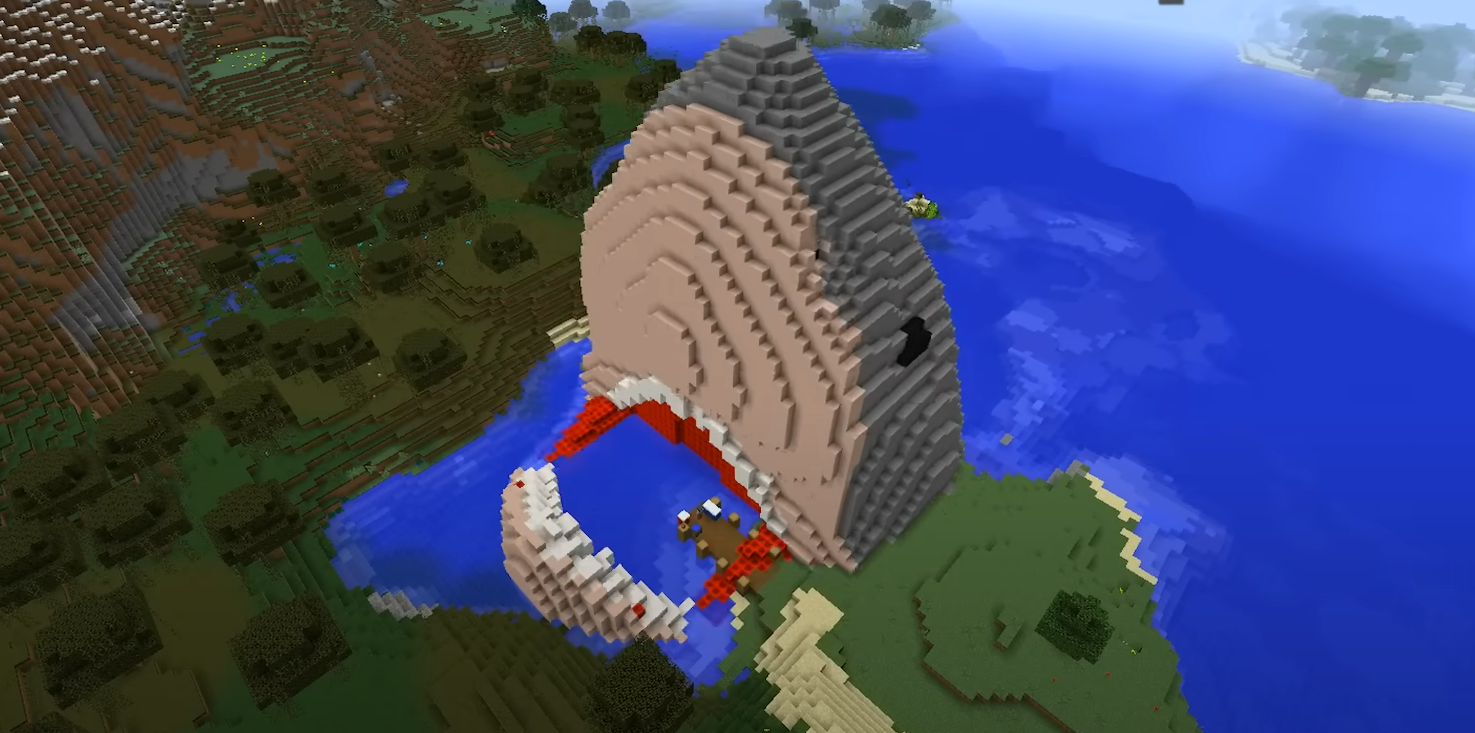 Image from 50 Ways to Die in Minecraft showcasing a stop-motion shark