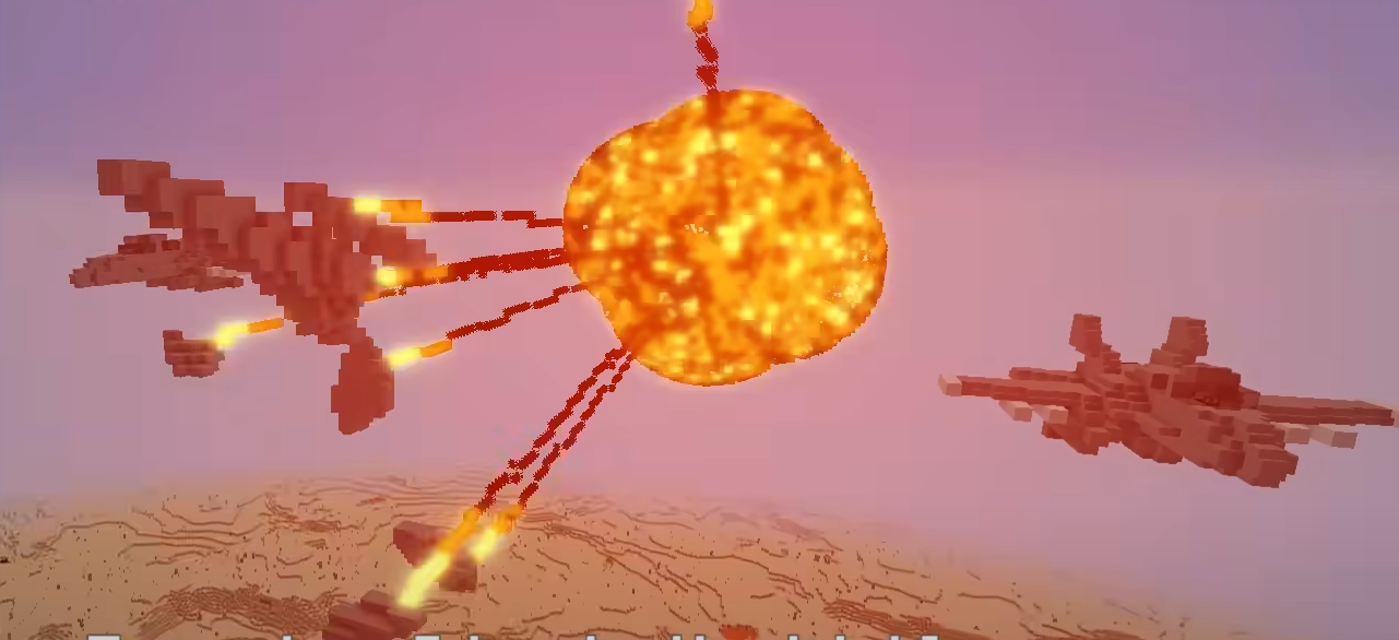 Image from 50 Ways to Die in Minecraft showcasing a stop-motion fighter jet scene